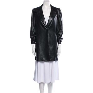 Alice + Olivia Classic Black Faux Leather Wenona Ruched Sleeve Blazer Coat Small